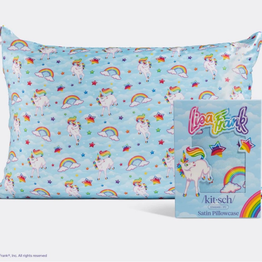 Lisa Frank Markie-Unicorn and Rainbow Satin Pillowcase